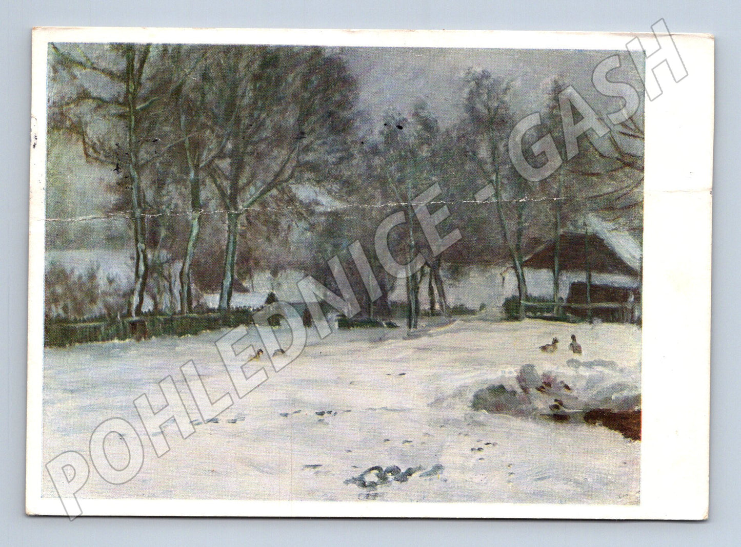 Pohlednice F. Kaván Vitanovská náves v zimě 1956 (M23559)