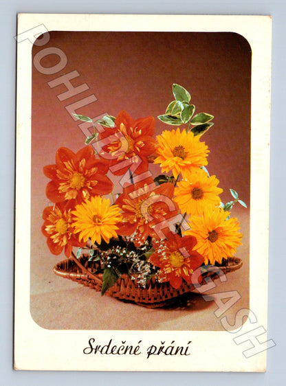 Pohlednice Srdcečné přání květiny 1989 (M23591)