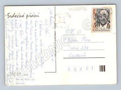 Pohlednice růžová jiřina květina 1991 (M23596)