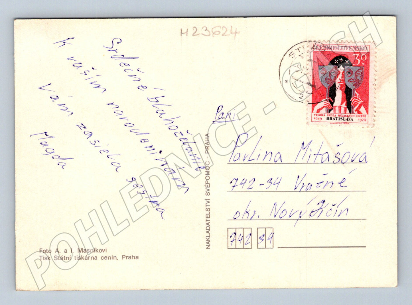 Pohlednice Slovensko Květiny žluté růže 1974 (M23624)