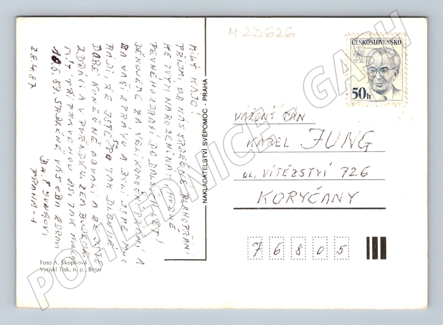 Pohlednice květiny ve džbánu 1957 (M23626)