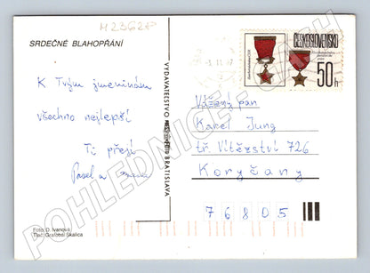 Pohlednice Slovensko červené růže blahopřání 1987 (M23628)