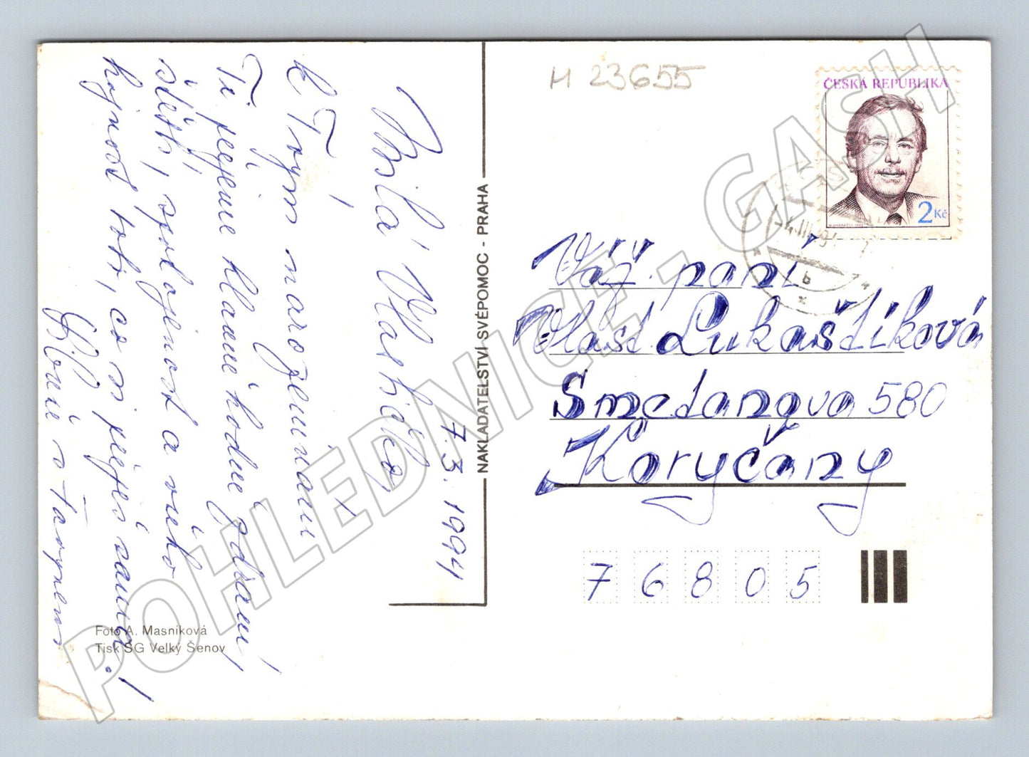 Pohlednice růže ve váze 1994 (M23655)