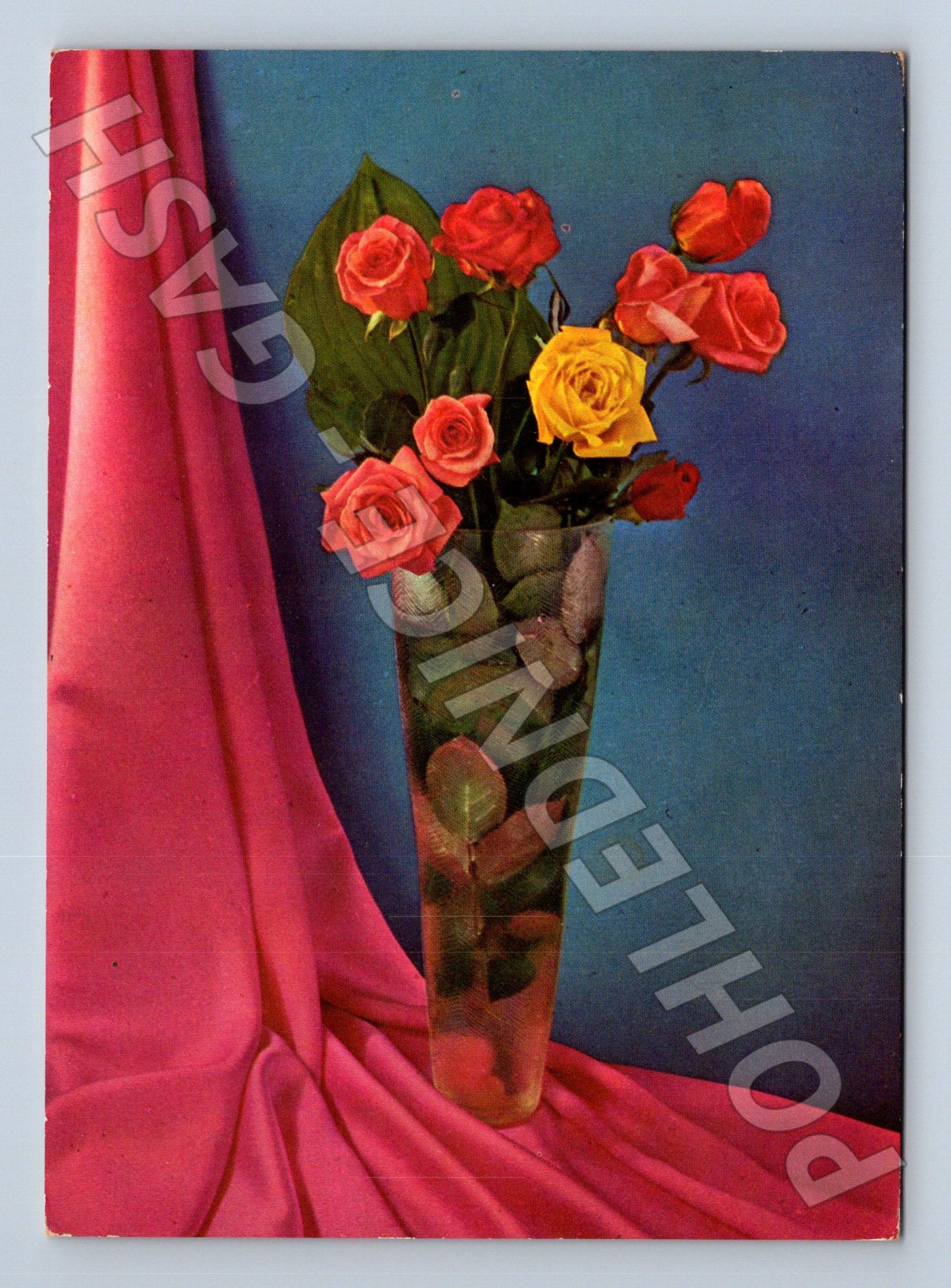 Pohlednice kytice růží váza Všechno nejlepší 1974 (M23660)