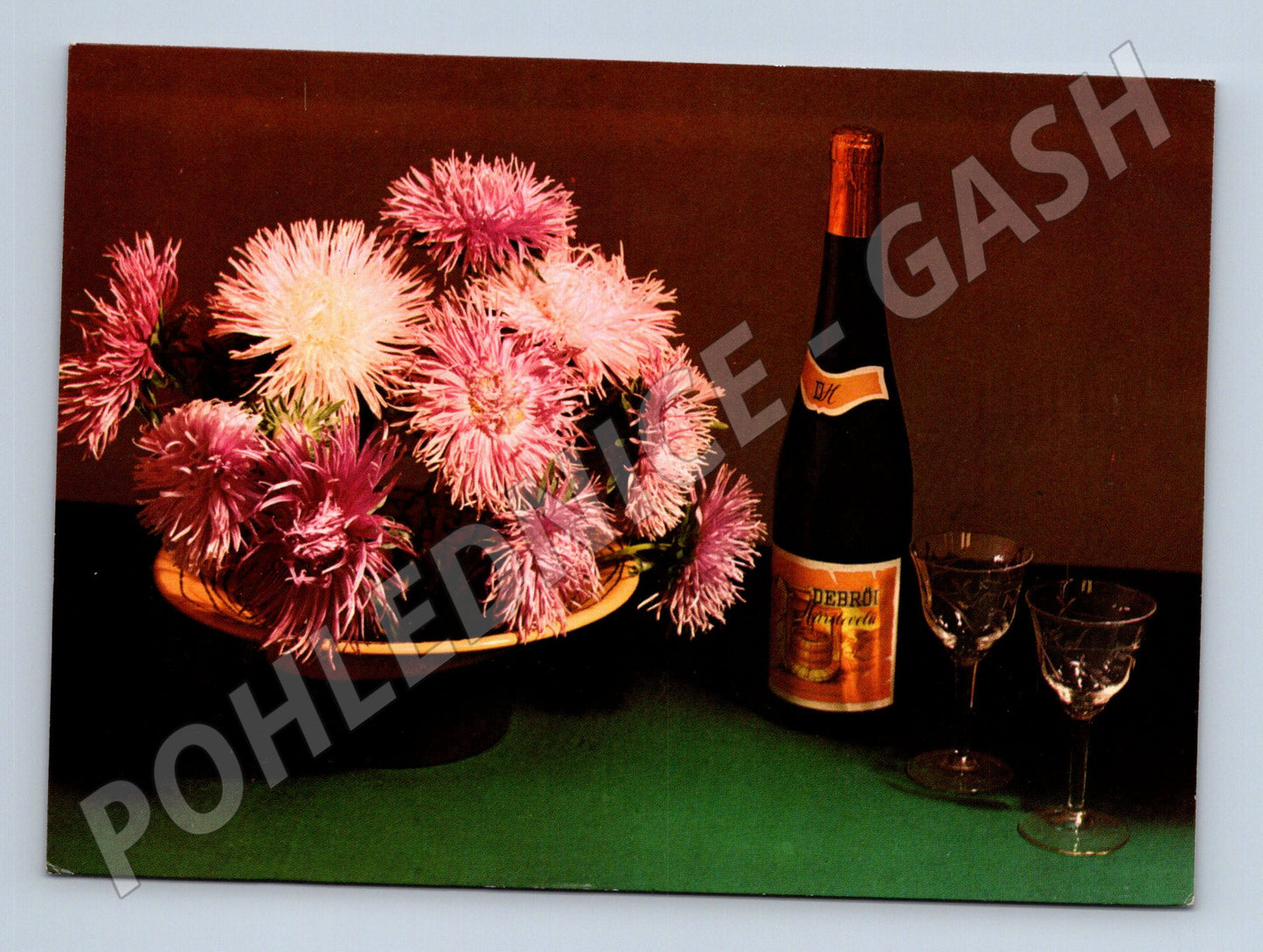 Pohlednice Slovensko Kytice aster a láhev vína 1968 (M23672)