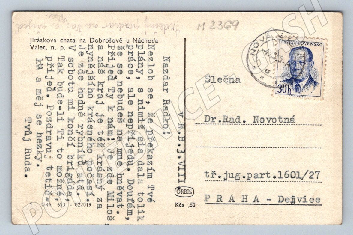 Pohlednice Dobrošov u Náchoda Jiráskova chata raz 1945 (M2369)