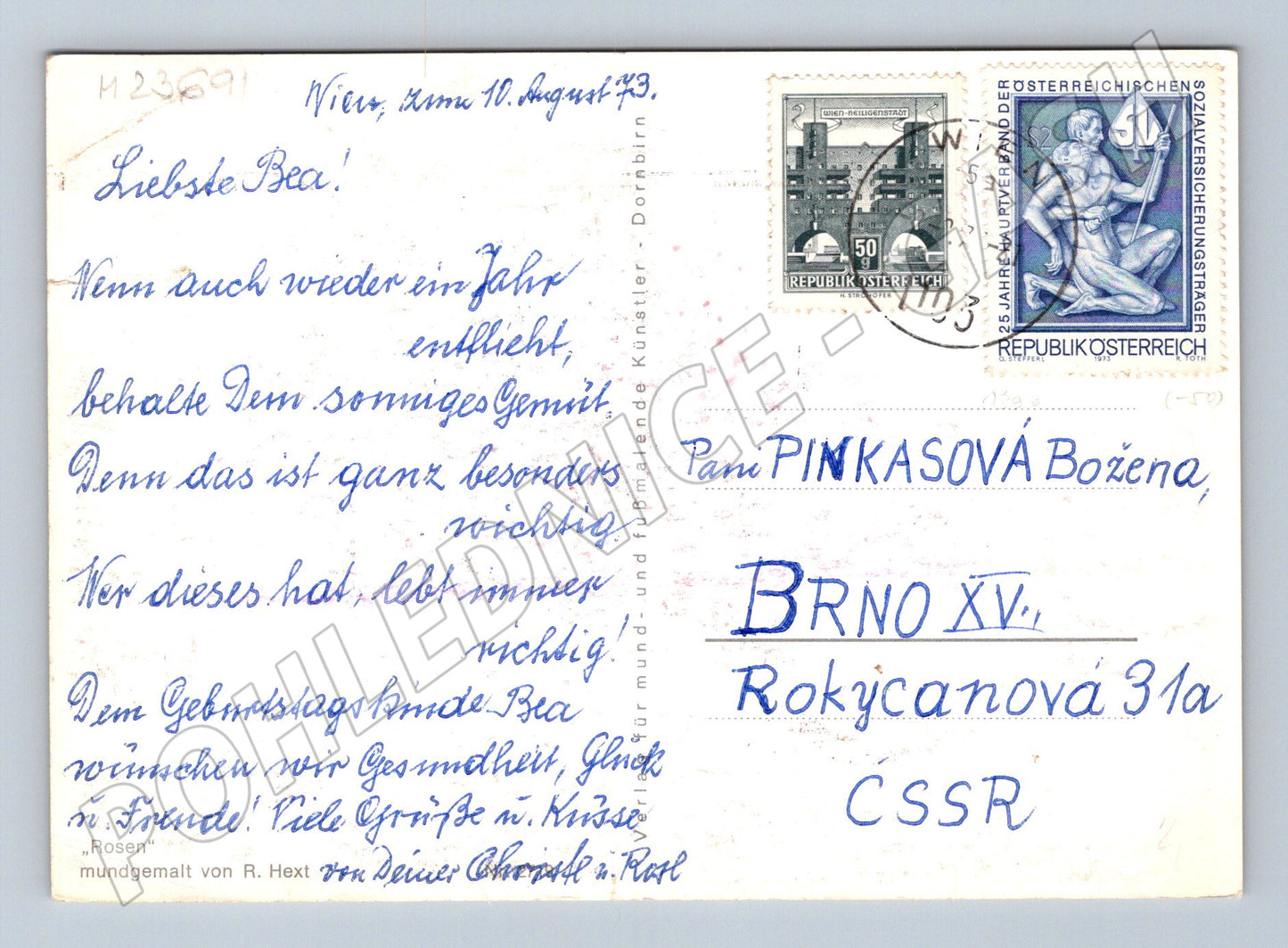 Pohlednice Rakousko kytice růží 1973 (M23691)
