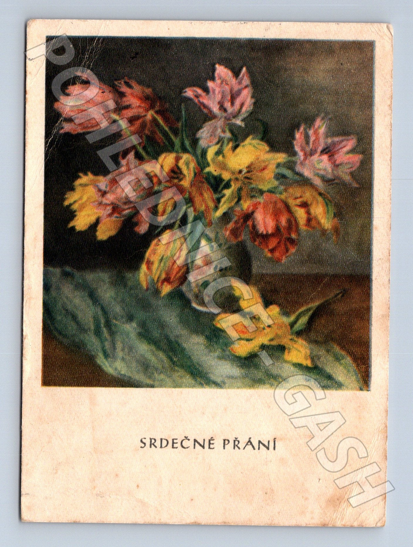 Pohlednice kytice tulipánů Srdečné přání 1930 (M23708)