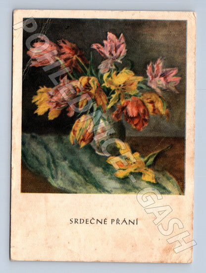 Pohlednice kytice tulipánů Srdečné přání 1930 (M23708)