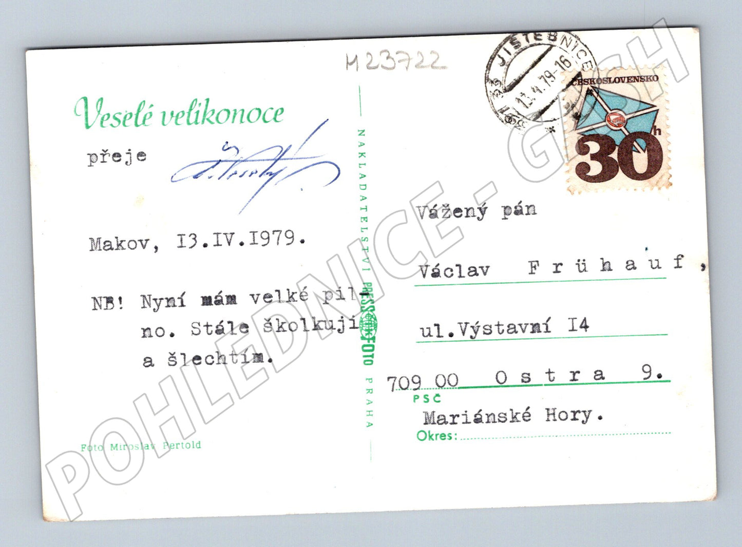 Pohlednice Velikonoce květy stromu 1979 (M23722)