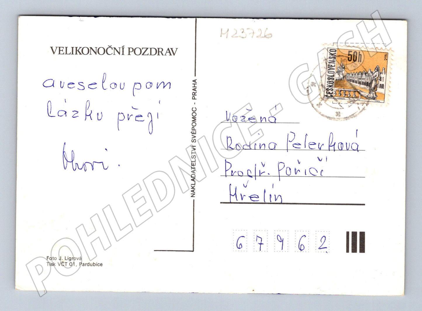 Pohlednice Velikonoční, zdobená vajíčka a květy (M23726)