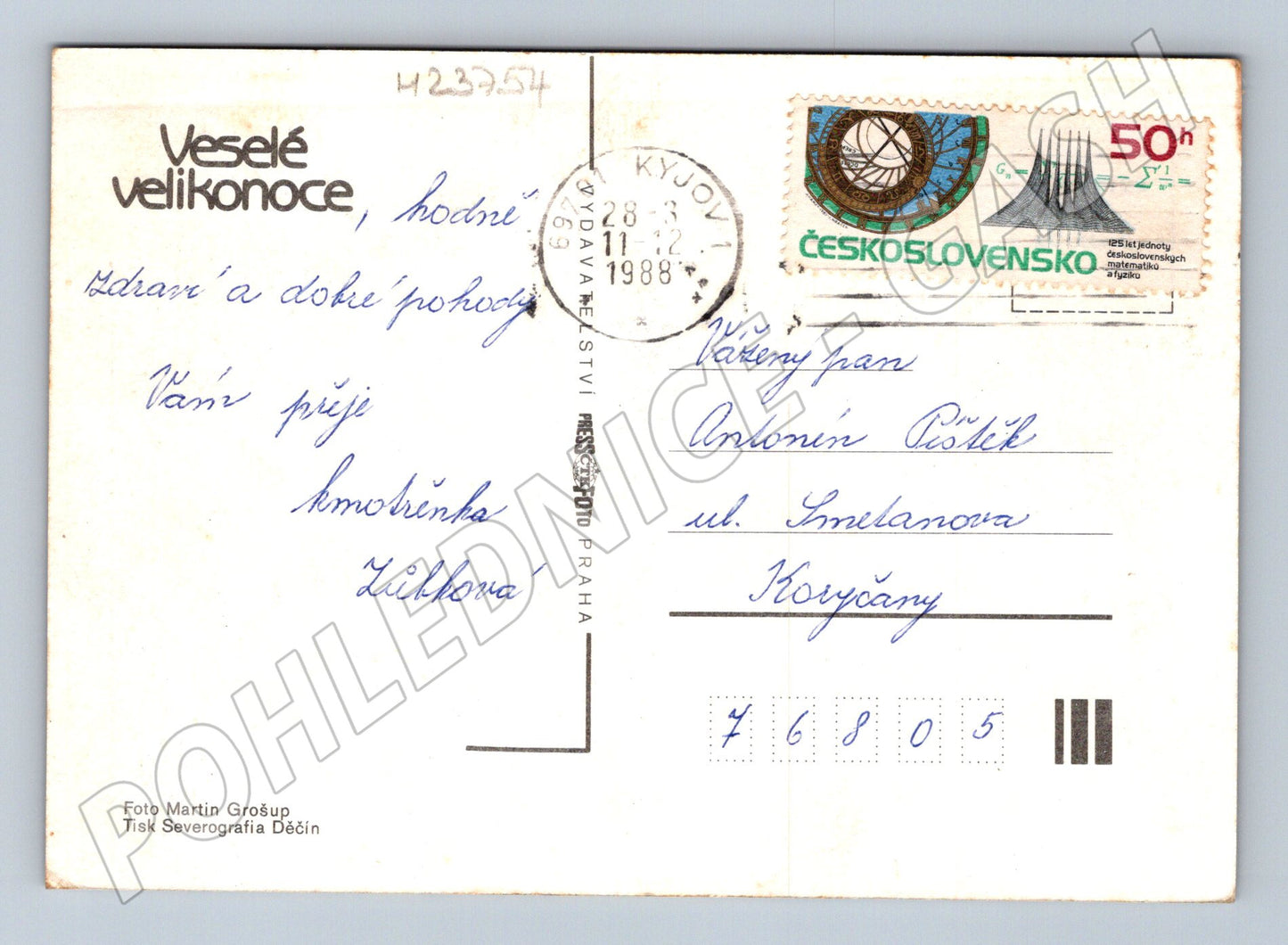 Pohlednice Velikonoce vejce a kočičky 1988 (M23754)