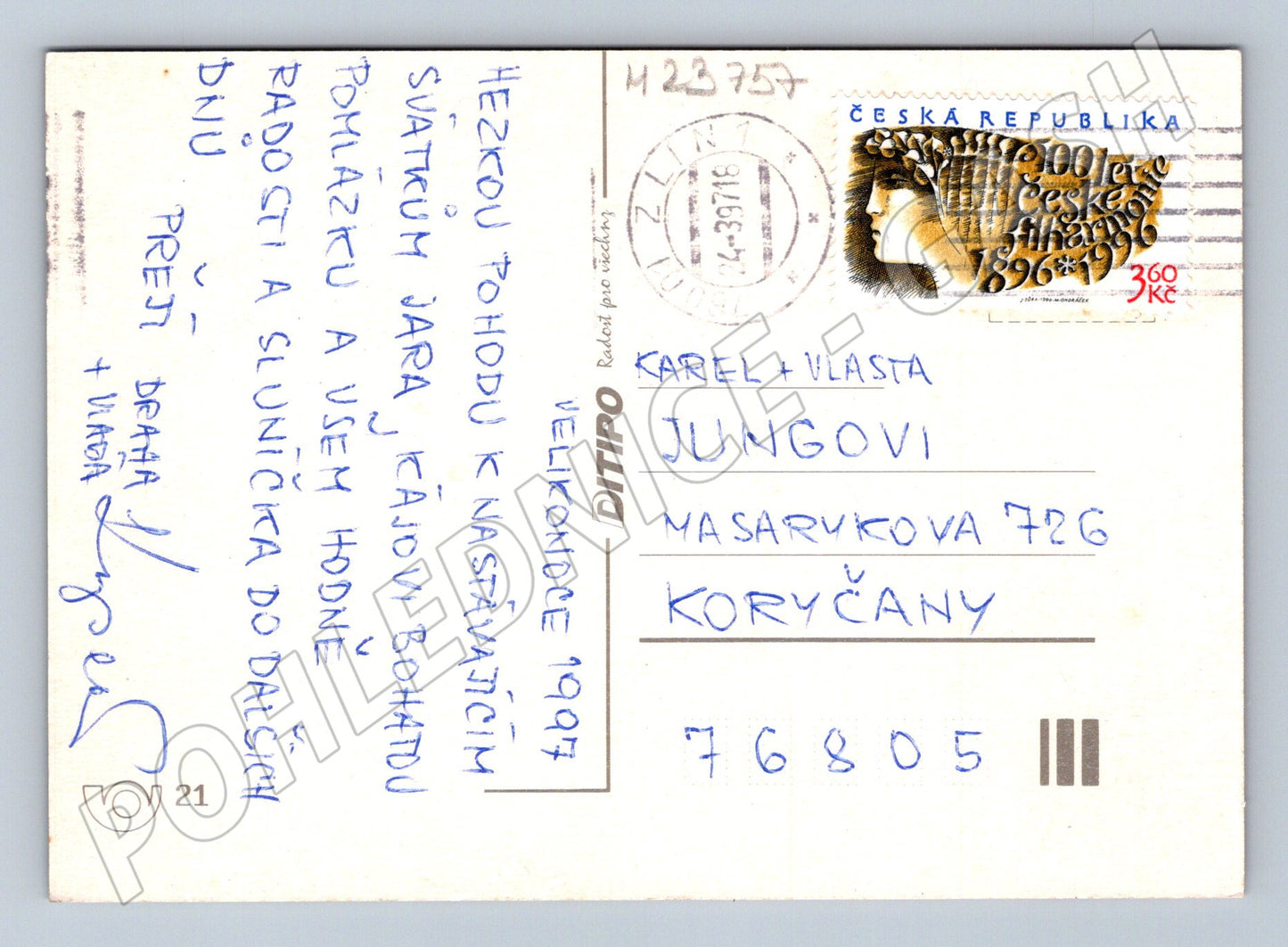 Pohlednice Velikonoce zajíčci 1997 (M23757)