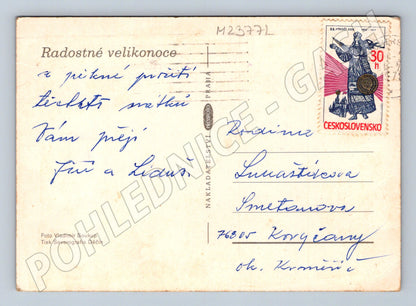 Pohlednice velikonoční vajíčka pomlázky keramika 1977 (M23771)