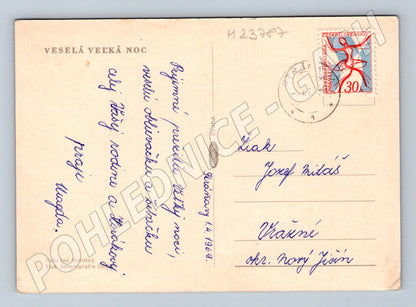 Pohlednice Velikonoce vejce a řehtačka 1969 (M23787)