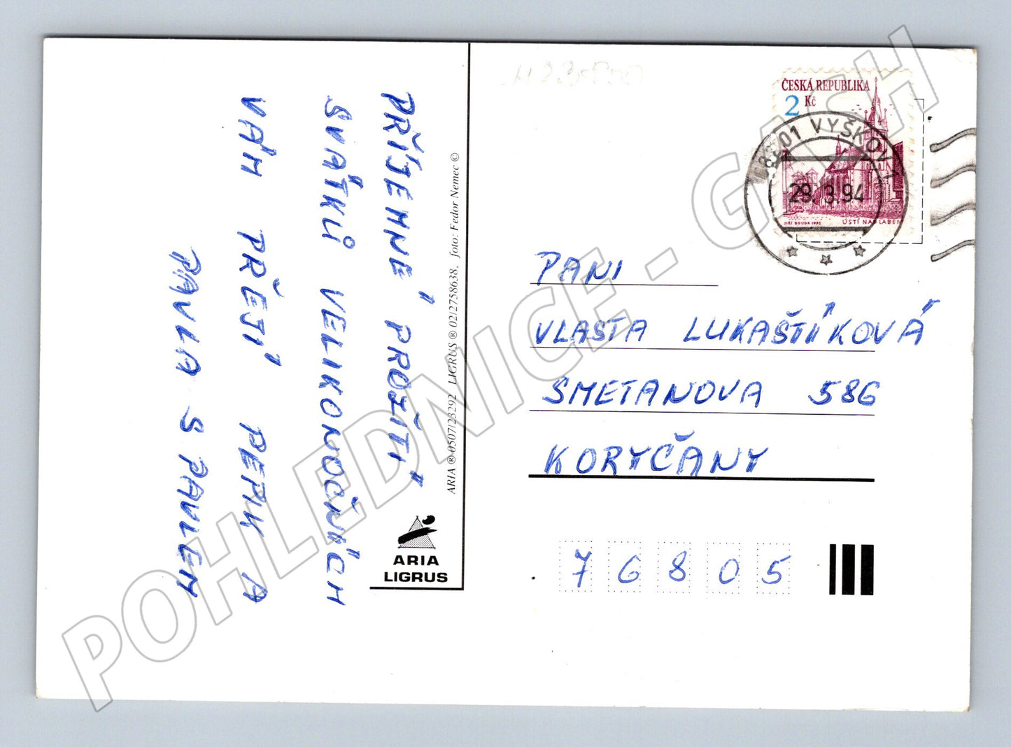 Pohlednice Veselé Velikonoce králík v košíku 1994 (M23800)