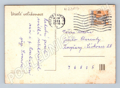 Pohlednice velikonoční motiv vajíčka a kočičky 1981 (M23817)