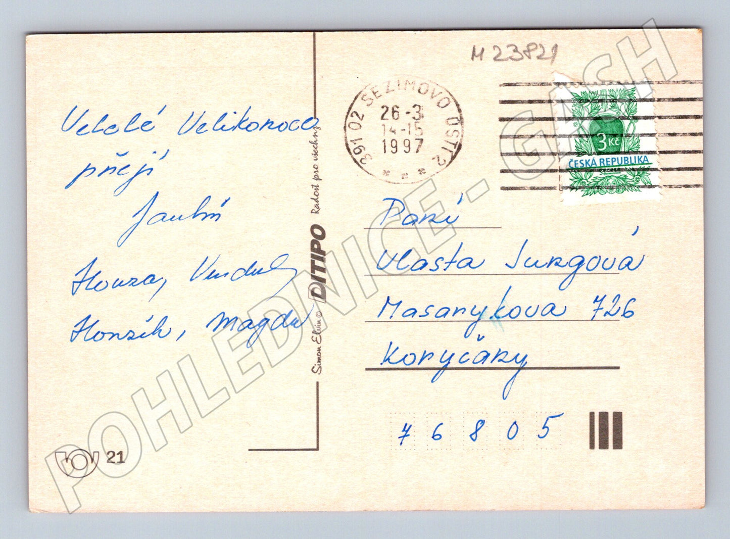 Pohlednice Veselé velikonoce kuřátka ježek 1997 (M23821)