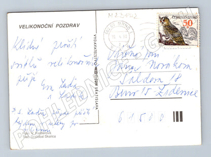 Pohlednice Velikonoční pozdrav, zdobená vejce a květy 1990 (M23842)