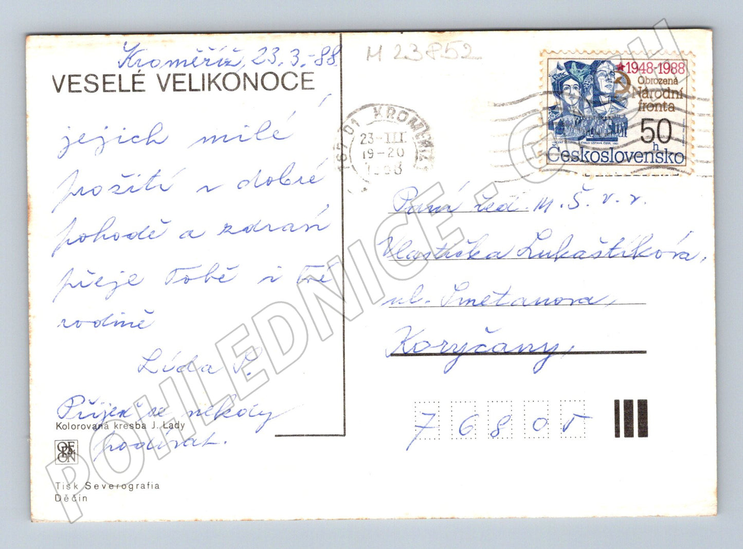 Pohlednice Jos. Lada Velikonoce lidové postavy 1988 (M23852)