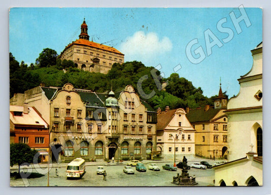 Pohlednice Náchod náměstí a zámek Československo (M2387)