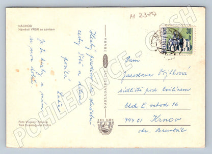 Pohlednice Náchod náměstí a zámek Československo (M2387)