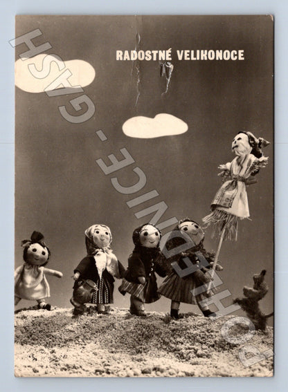 Pohlednice Velikonoční motiv s loutkami 196x (M23871)