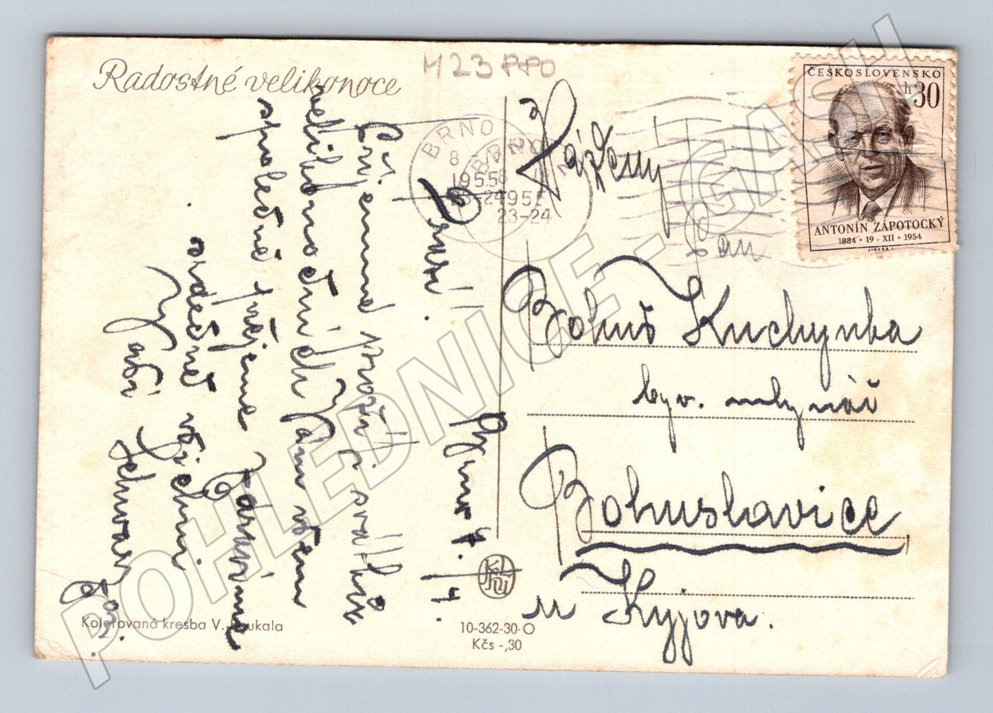 Pohlednice Velikonoce děti vesnice 1955 (M23880)