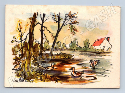 Pohlednice Velikonoce ilustrace kachny 1957 (M23883)