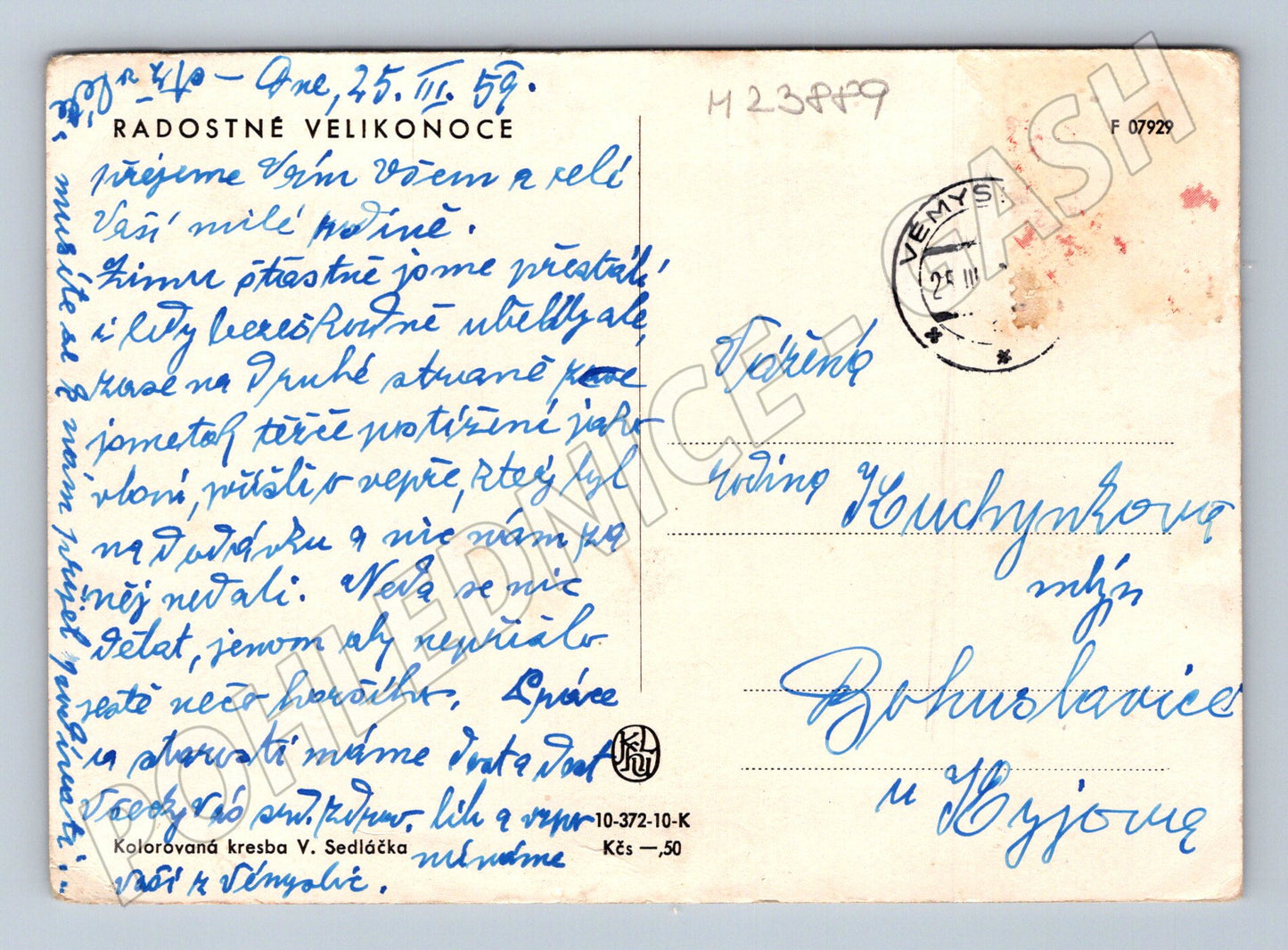 Pohlednice Velikonoce orba s koňmi Voj. Sedláček 1959 (M23889)