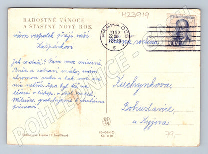 Pohlednice Vánoce Nový rok dětský motiv 1957 (M23919)