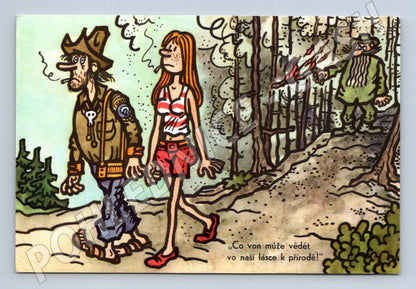 Pohlednice Neprakta ochrana přírody karikatura (M23922)