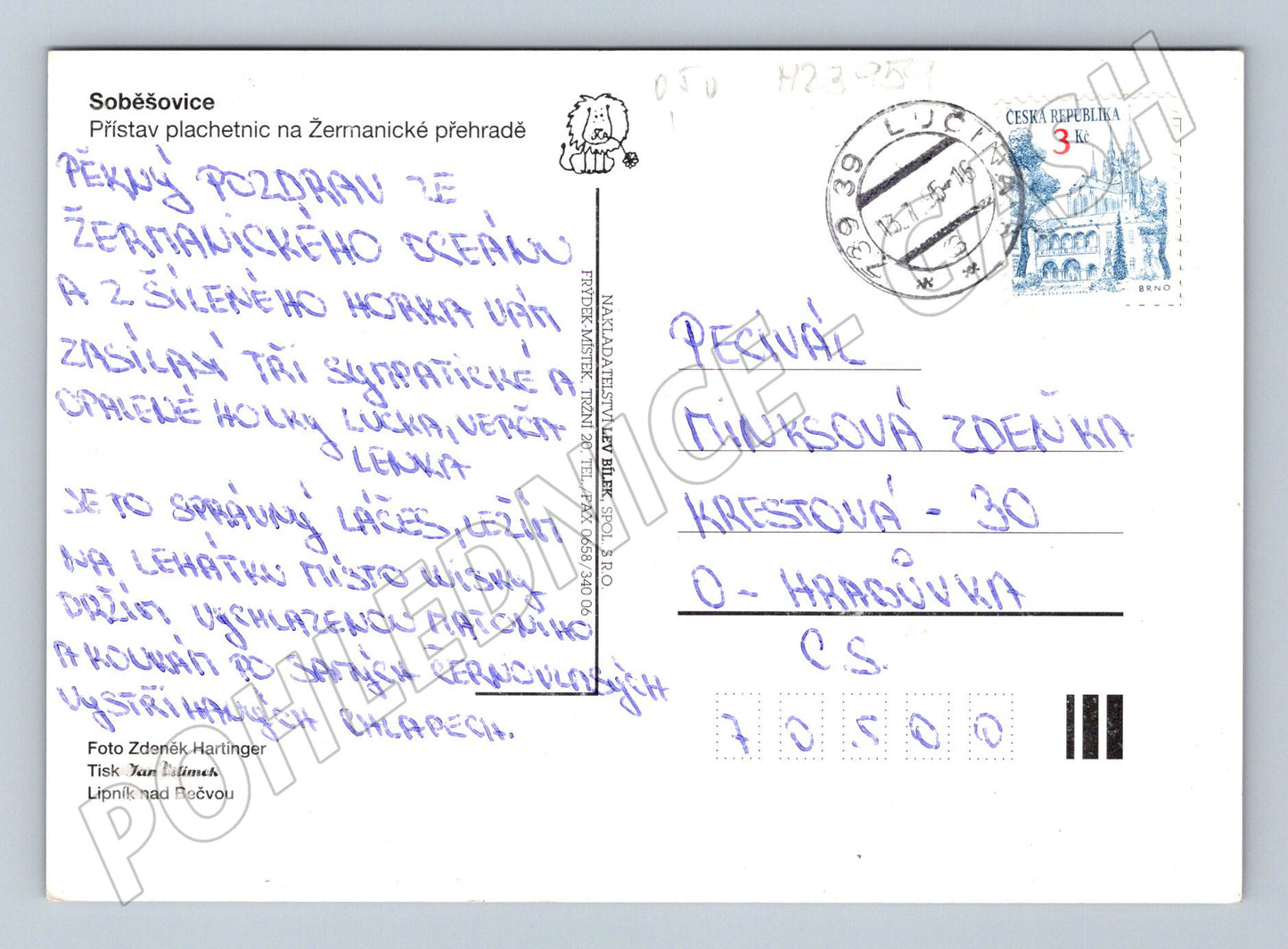 Pohlednice Žermanická přehrada plachetnice 1989 (M23959)