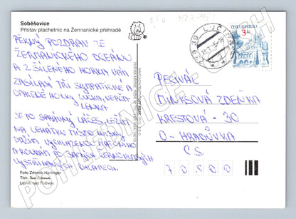 Pohlednice Žermanická přehrada plachetnice 1989 (M23959)