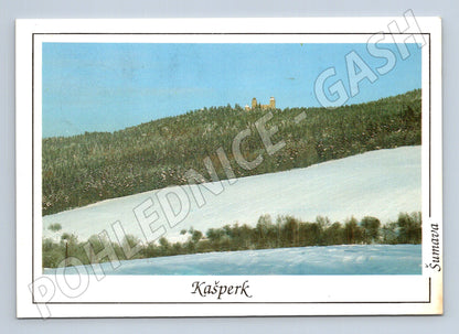 Pohlednice Kašperk hrad v zimě 1973 (M23960)