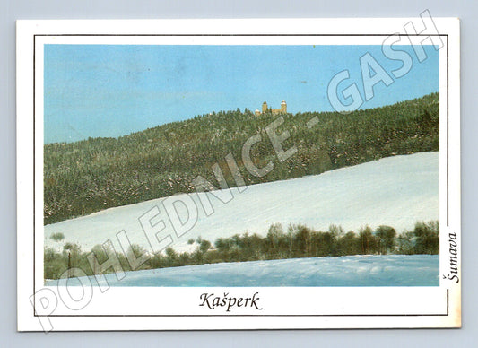 Pohlednice Kašperk hrad v zimě 1973 (M23960)