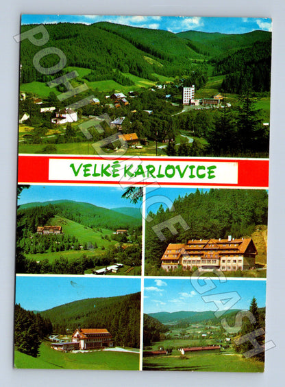 Pohlednice Velké Karlovice hotely krajina 1970 (M23972)