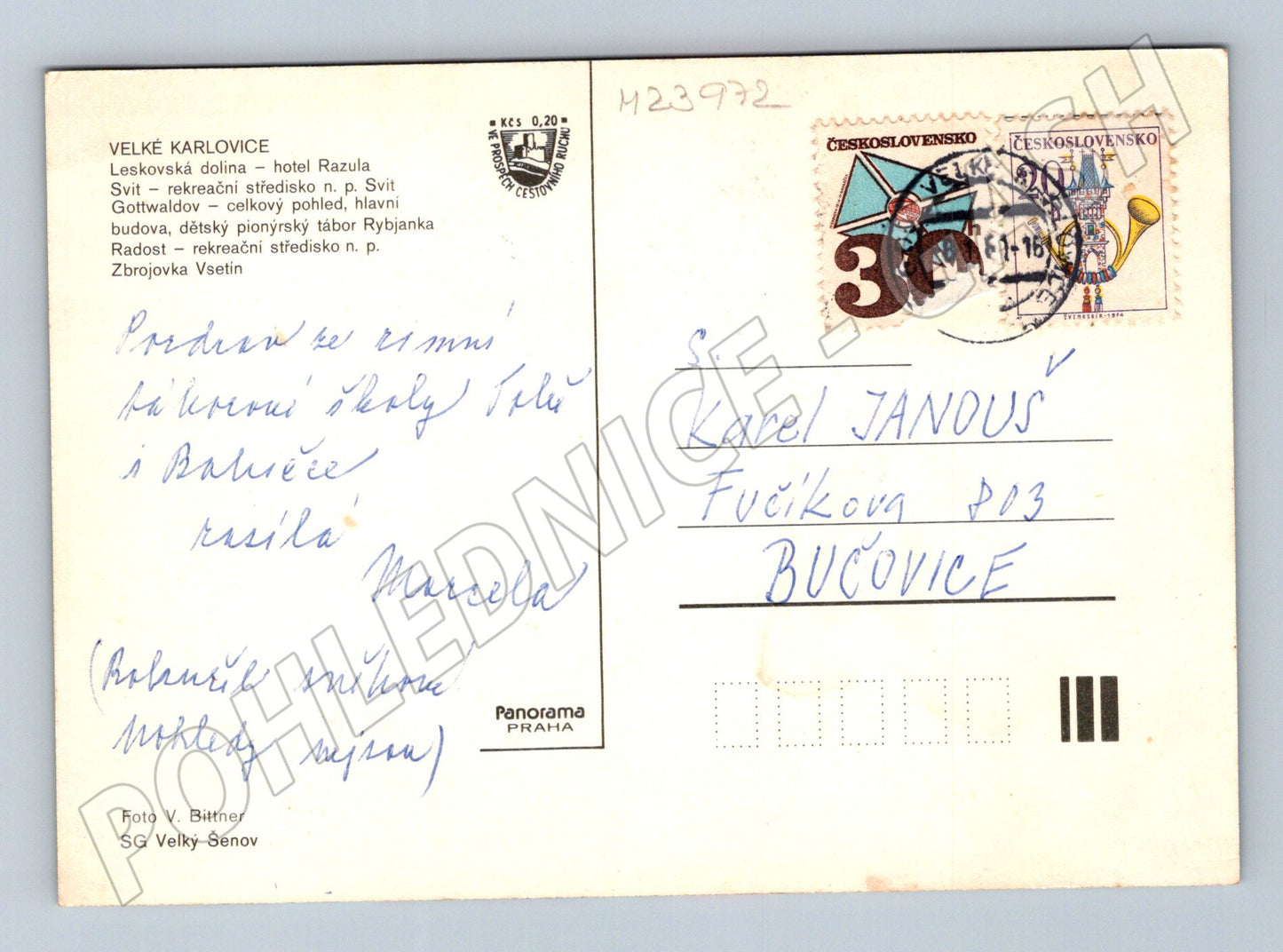 Pohlednice Velké Karlovice hotely krajina 1970 (M23972)