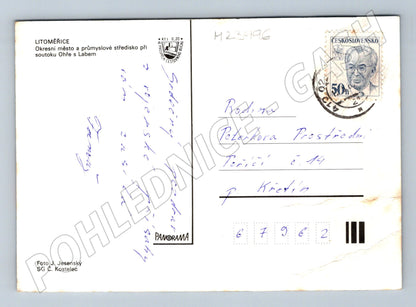 Pohlednice Litoměřice multiview radnice kostel bazén 70s (M23996)