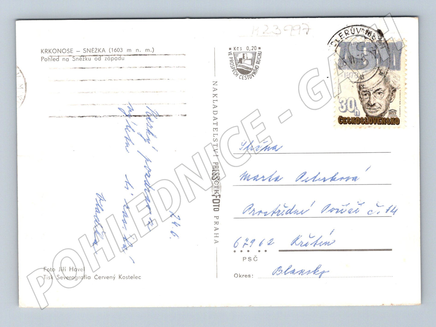 Pohlednice Krkonoše Sněžka od západu 1973 (M23997)