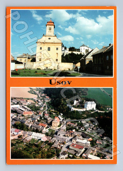 Pohlednice Úsov kostel sv. Jiljí letecký snímek (M24002)
