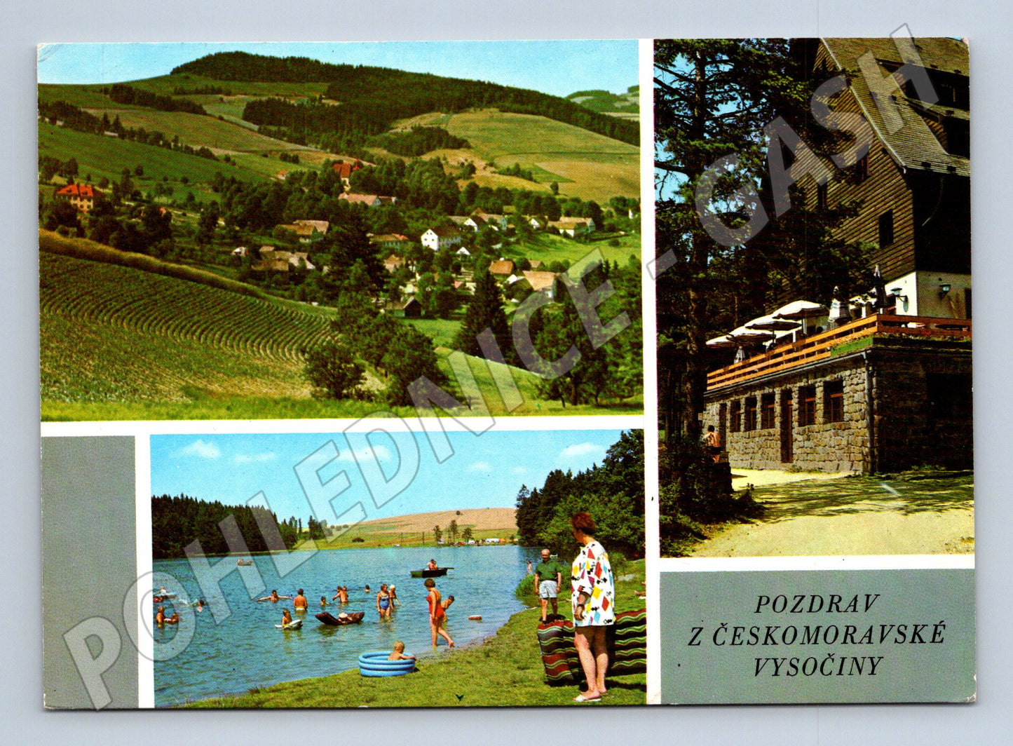 Pohlednice Českomoravská Vysočina krajina, koupání 1970 (M24010)
