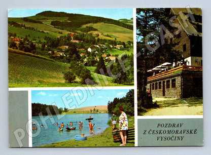 Pohlednice Českomoravská Vysočina krajina, koupání 1970 (M24010)