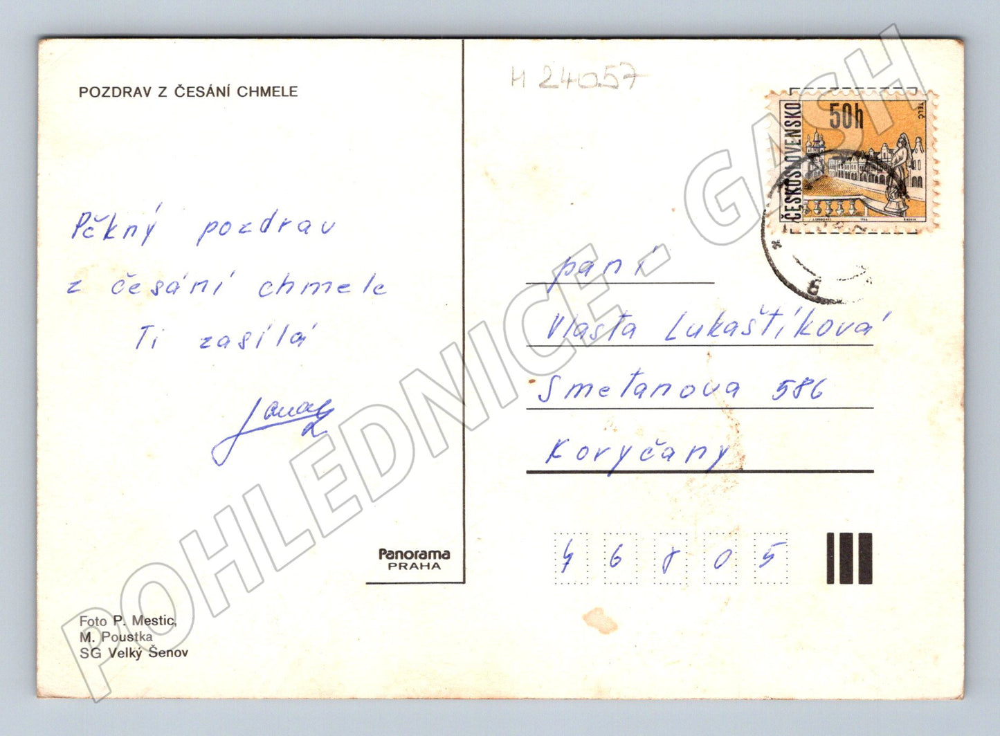 Pohlednice česání chmele 1975 (M24057)