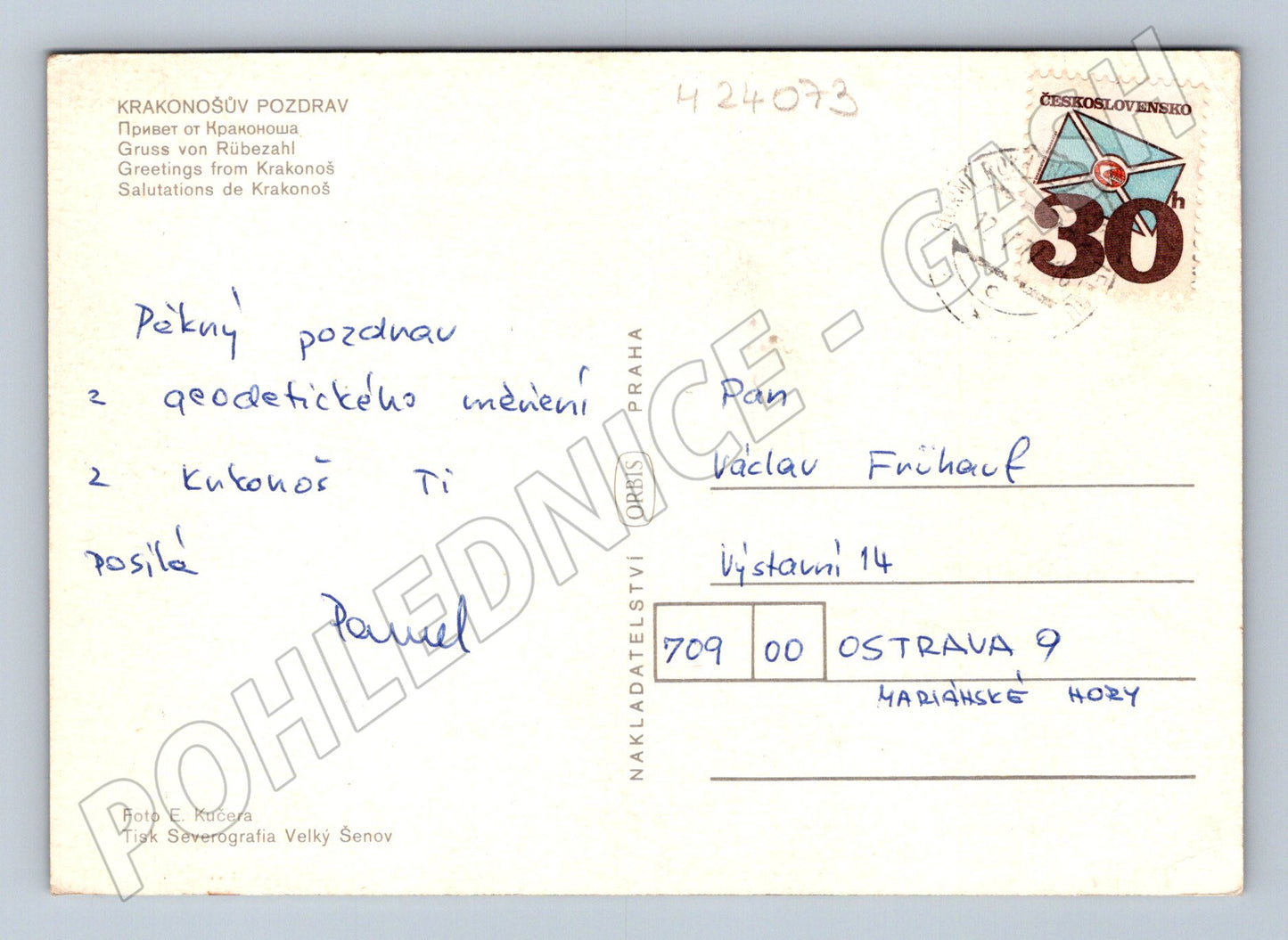 Pohlednice Krkonoše Krakonoš s psem ~1960 (M24073)