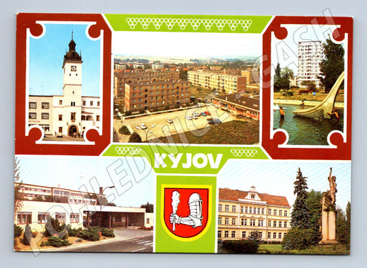 Pohlednice Kyjov Radnice, sídliště, koupaliště (M24106)
