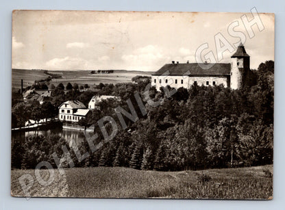 Pohlednice Žirovnice zámek s rybníkem 1958 (M24111)