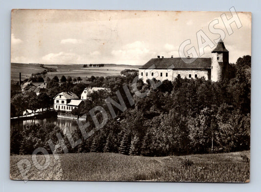 Pohlednice Žirovnice zámek s rybníkem 1958 (M24111)
