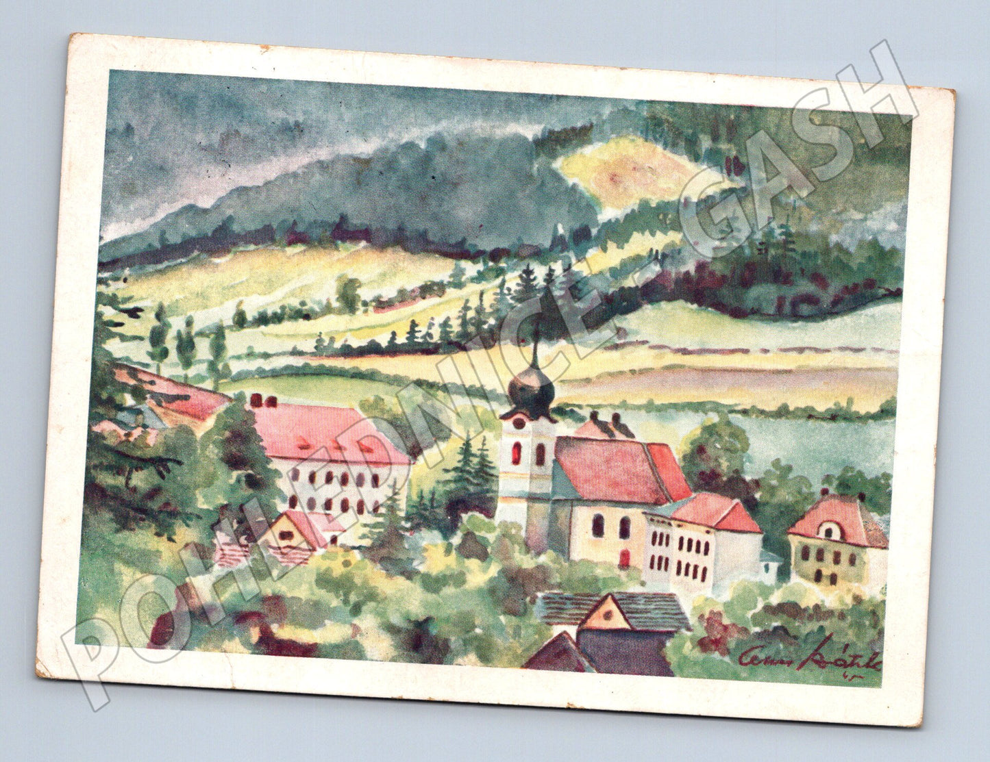 Pohlednice Branky na Moravě kostel, umělecká (M24182)