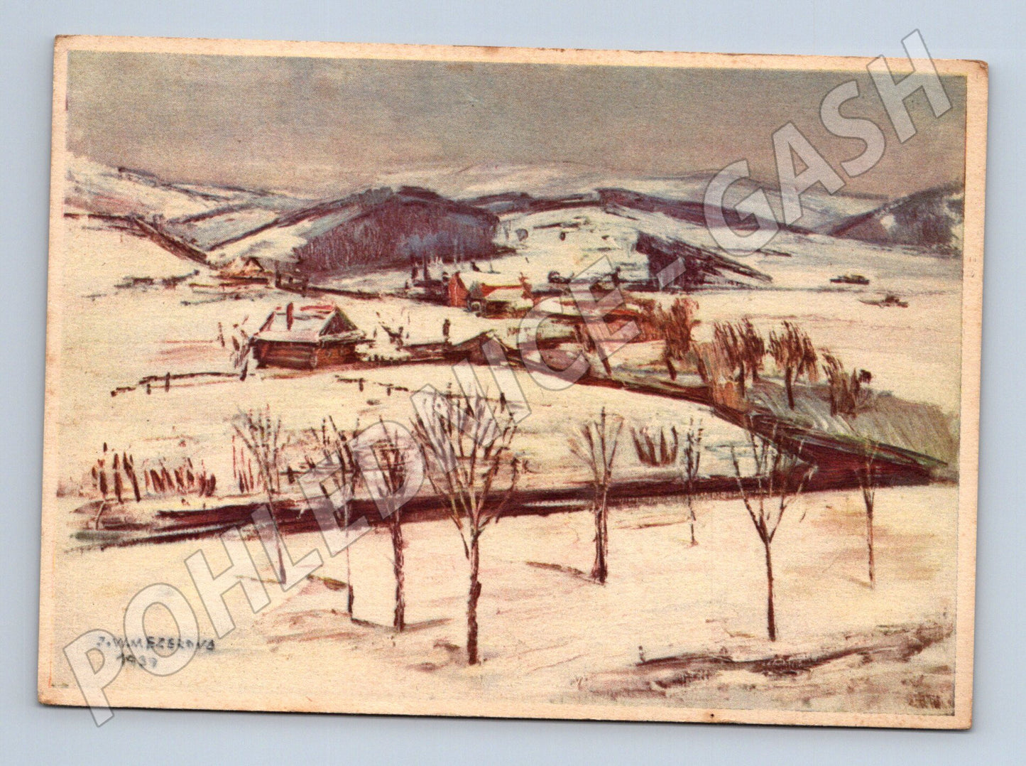 Pohlednice Beskydy Zima olejomalba 1937 (M24183)